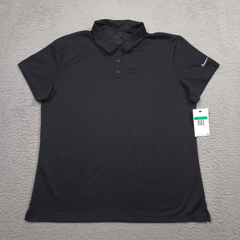 Nike Women XL Dry Essential Golf Polo Black Dri-FIT Swoosh Short Sleeve